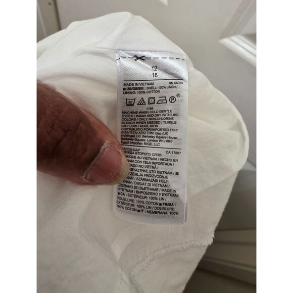 GAP Women's 12 White 100%Linen V-Neck Sleeveless Summer Midi Dress Empire Waist - Picture 12 of 12